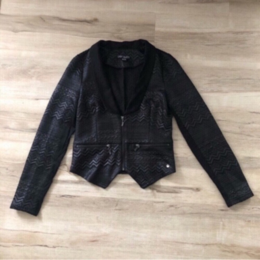 Black Lady Dutch Chevron Patterned Blazer Style Zipper Jacket